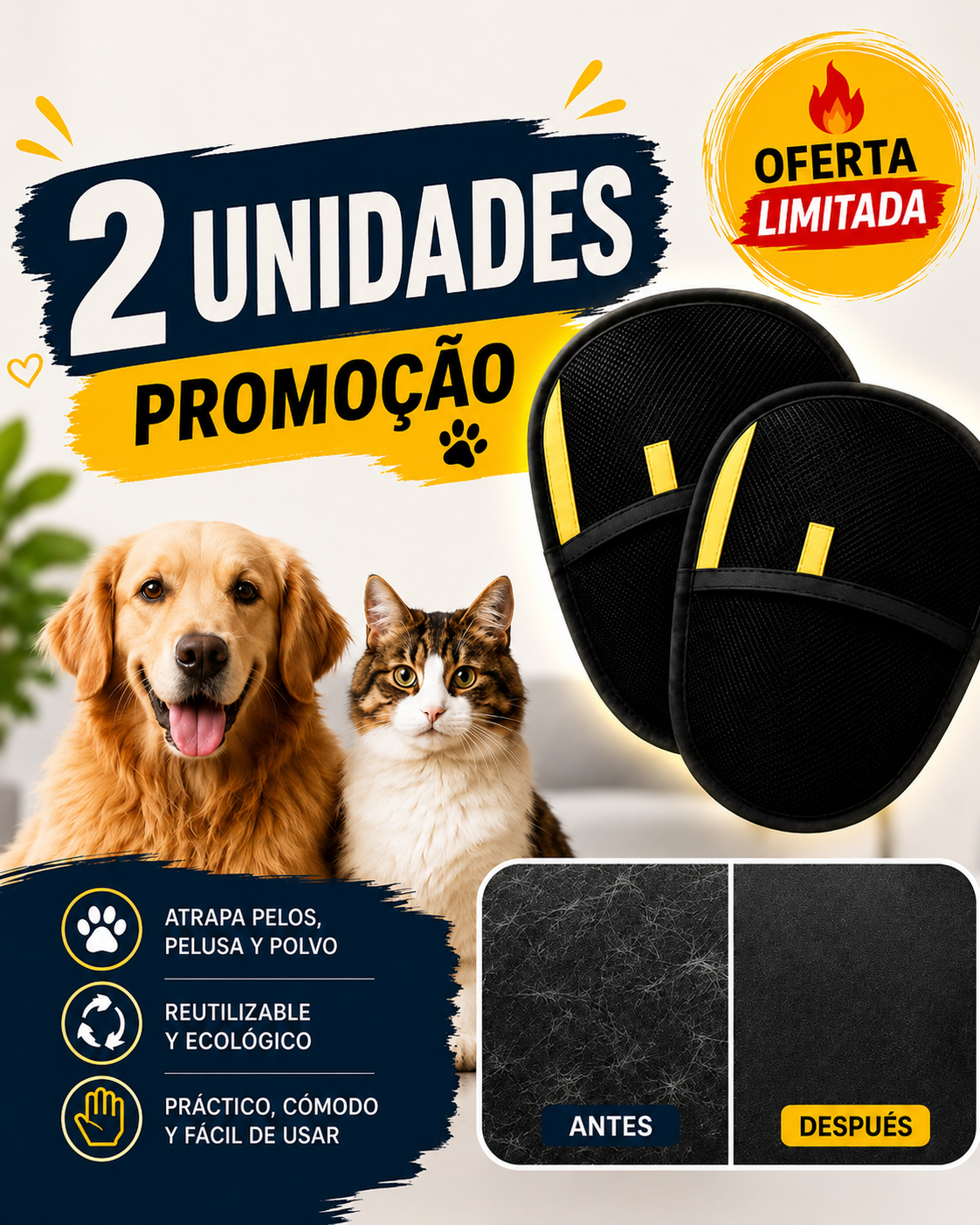 Clean™ Kit de 2 Guantes Removedores de Pelos para Mascotas